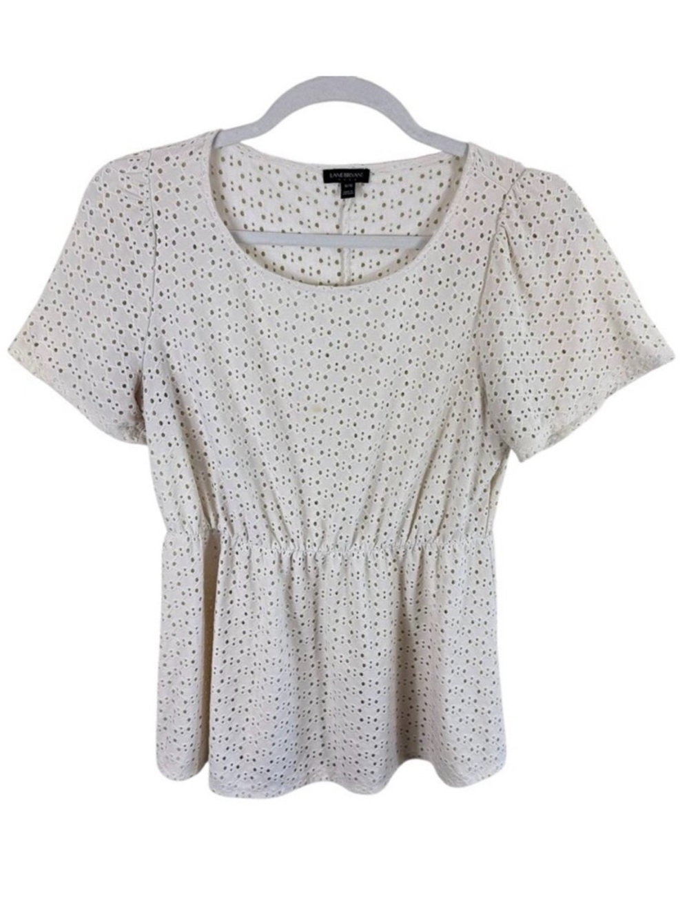 Lane Bryant Cream Eyelet‎ Short Sleeve Lightweight Stretchy Blouse Size 14 16